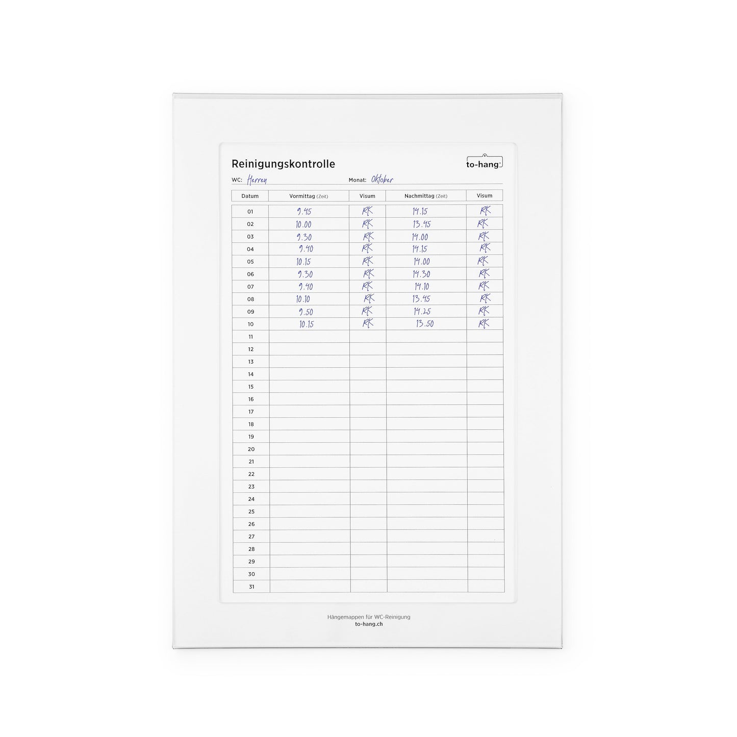 Hygiene information frame fixed DIN A4, portrait with writing opening