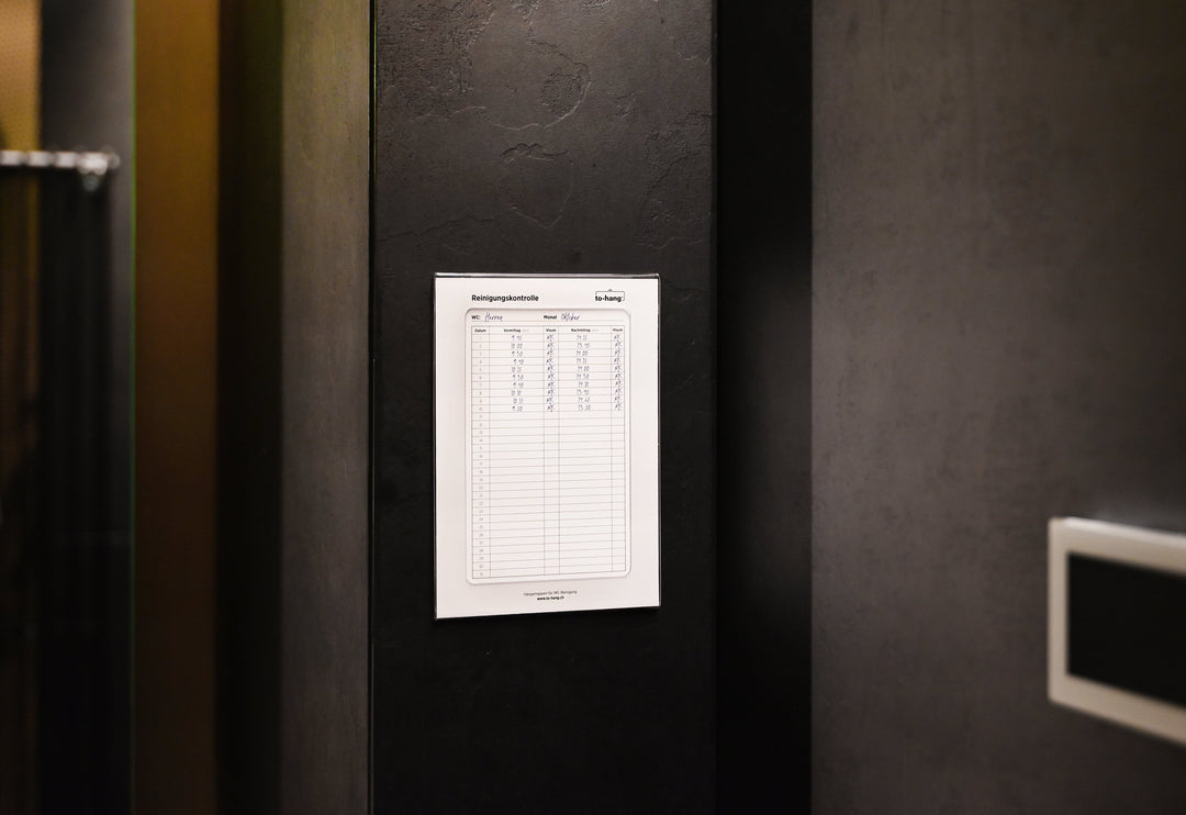 Hygiene information frame fixed DIN A5, portrait with writing opening